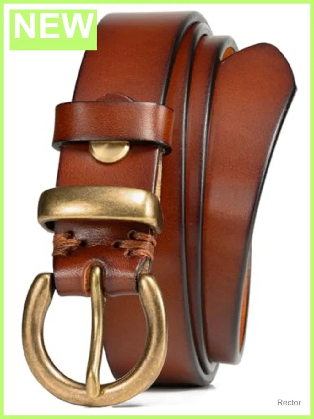 Women's Vintage Full Grain Leather Belt with Brass Buckle